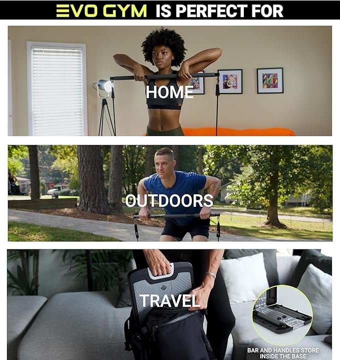 EVO Gym - Portable Home Gym Strength Training Equipment, at Home Gym | All in One Gym - Resistance Bands, Base Holds Gym Bar & Handles for Travel | Portable Gym & Home Exercise Equipment - Image 5
