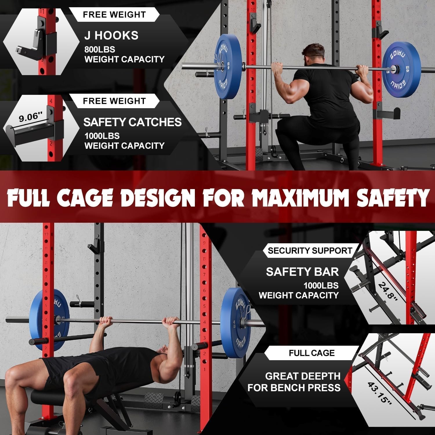 C1-V4 Power Cage, 2000LBS Squat Rack with LAT Pulldown, Multi-Function Weight Cage Strength Training Machine, Workout Cage with More Attachments for Home Gym Garage - Image 3