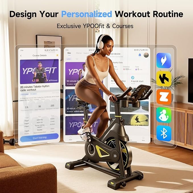 Exercise Bike, Adjustable Magnetic Resistance Stationary Bikes for Home Cardio with Exclusive App, Indoor Bike with 330lbs Weight Capacity Comfortable Seat, Tablet Mount and Fitness Courses - Image 5