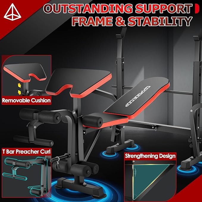 OPPSDECOR 900LBS All in One Weight Bench Set with Squat Rack Adjustable Workout Bench with Leg Developer Preacher Curl Rack Fitness Strength Training Bench for Home Gym - Image 5