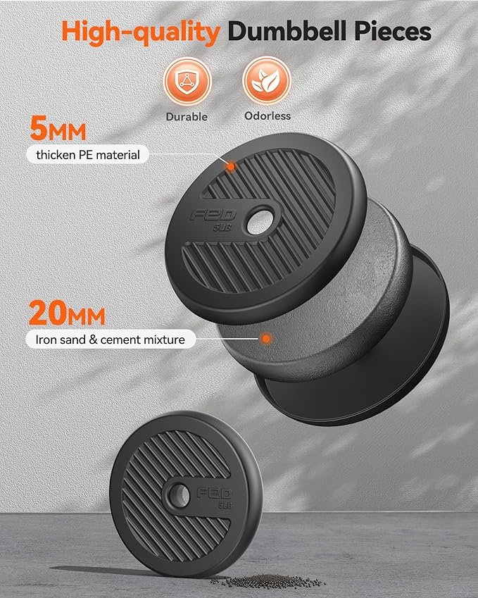 FEIERDUN Adjustable Dumbbells, 20/30/40/45/70/90lbs Free Weight Set with Connector, 5 in1 Dumbbells Set Used as Barbell, Kettlebells, Push up Stand, Weight Plate, Fitness Exercises for Home Gym Suitable Men/Women - Image 2