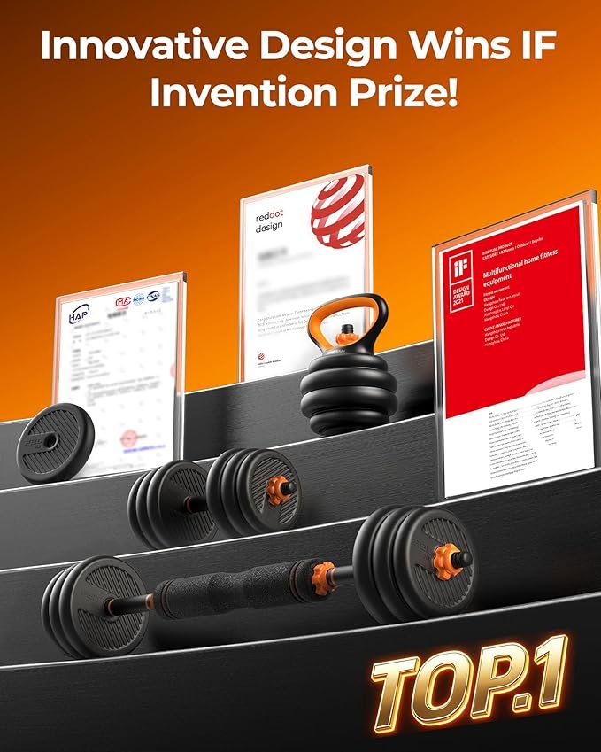 FEIERDUN Adjustable Dumbbells, 20/30/40/45/70/90lbs Free Weight Set with Connector, 5 in1 Dumbbells Set Used as Barbell, Kettlebells, Push up Stand, Weight Plate, Fitness Exercises for Home Gym Suitable Men/Women - Image 5