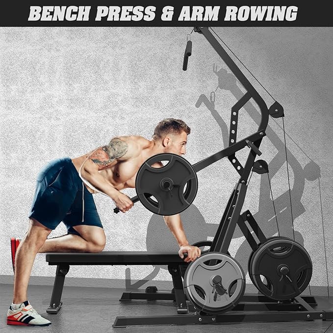 DONOW Leverage Gym Power Rack Squat Rack Lever Gym with LAT Low Row System Home Gym System Workout Station 2:1 Ratio (Without Weight Plates) - Image 3