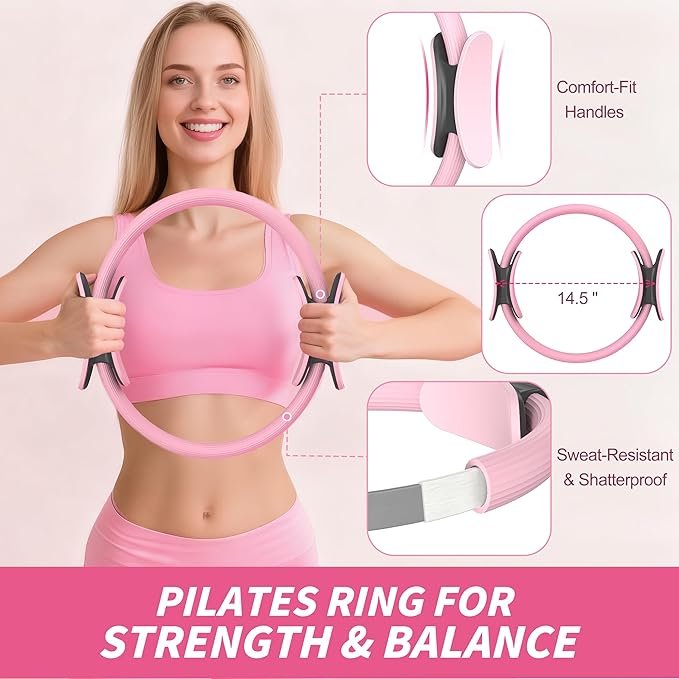 Pilates Kit, Home Pilates Workout Kit for Women, Pilates Equipment with 14.5" Pilates Ring and Ball, Resistance Bands, Ankle Weights, Sliders & Grip Socks Accessories for Starter Home Workouts - Image 4
