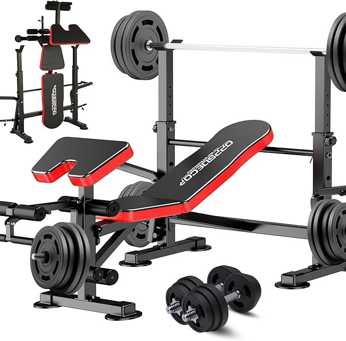OPPSDECOR 900LBS All in One Weight Bench Set with Squat Rack Adjustable Workout Bench with Leg Developer Preacher Curl Rack Fitness Strength Training Bench for Home Gym