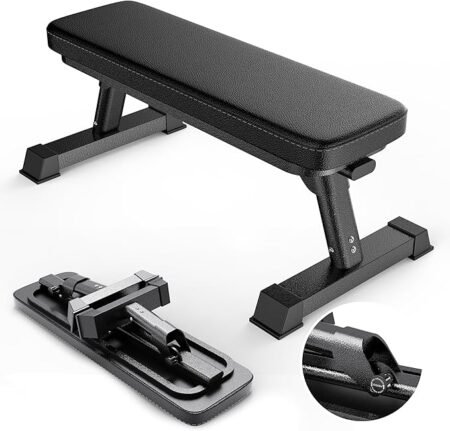 Finer Form Gym Quality Foldable Flat Bench for Multi-Purpose Weight Training and Ab Exercises - Free PDF Workout Chart Included