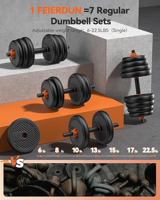 FEIERDUN Adjustable Dumbbells, 20/30/40/45/70/90lbs Free Weight Set with Connector, 5 in1 Dumbbells Set Used as Barbell, Kettlebells, Push up Stand, Weight Plate, Fitness Exercises for Home Gym Suitable Men/Women - Image 3