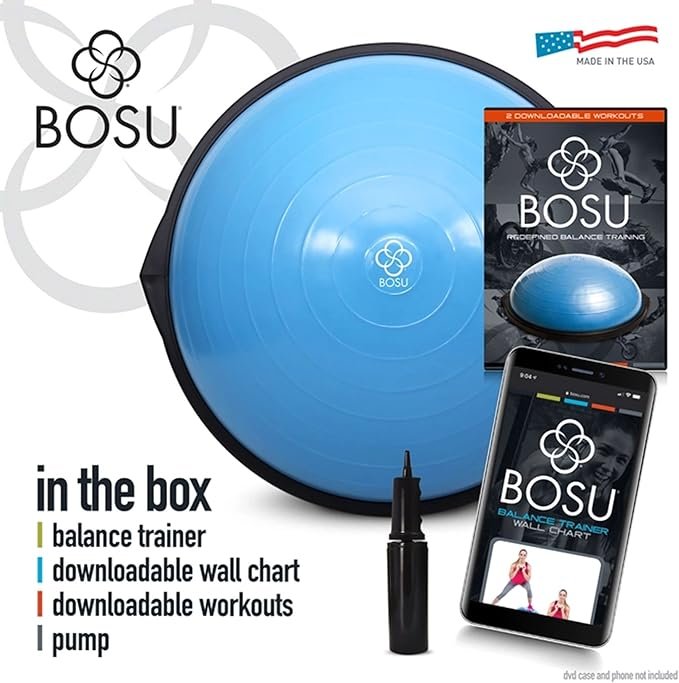 Bosu Balance Ball Exercise Trainer, Home Gym Equipment w/ Guided Workouts & Pump, 26", Blue - Inflatable Fitness Platform for Strength Training, Standing, Balancing, and Core Workout - Image 2
