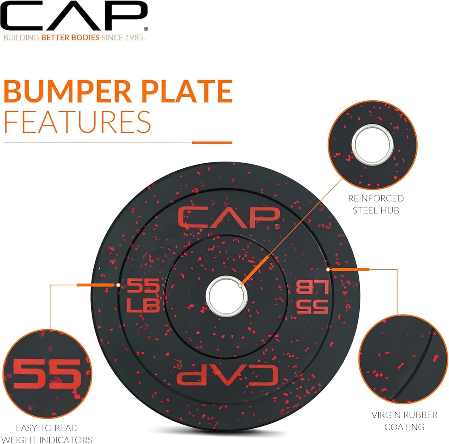 CAP 2-inch Olympic Bumper Plate Weight Set | 100-370 lbs | Multiple Colors | Storage Rack Optional - Image 4