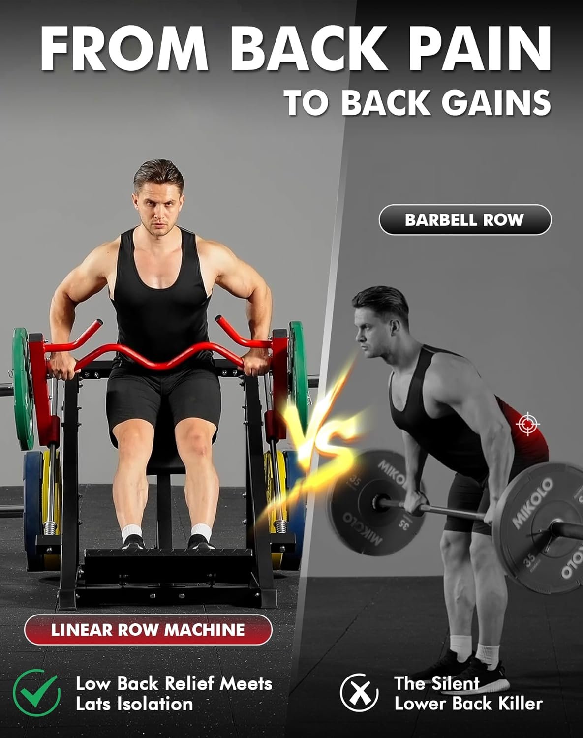 Mikolo Linear Row Machine, Rowing Machine for Home with Plate-Loaded Smith Row, Linear Bearing Back Workout Equipment for Home Gym - Image 4