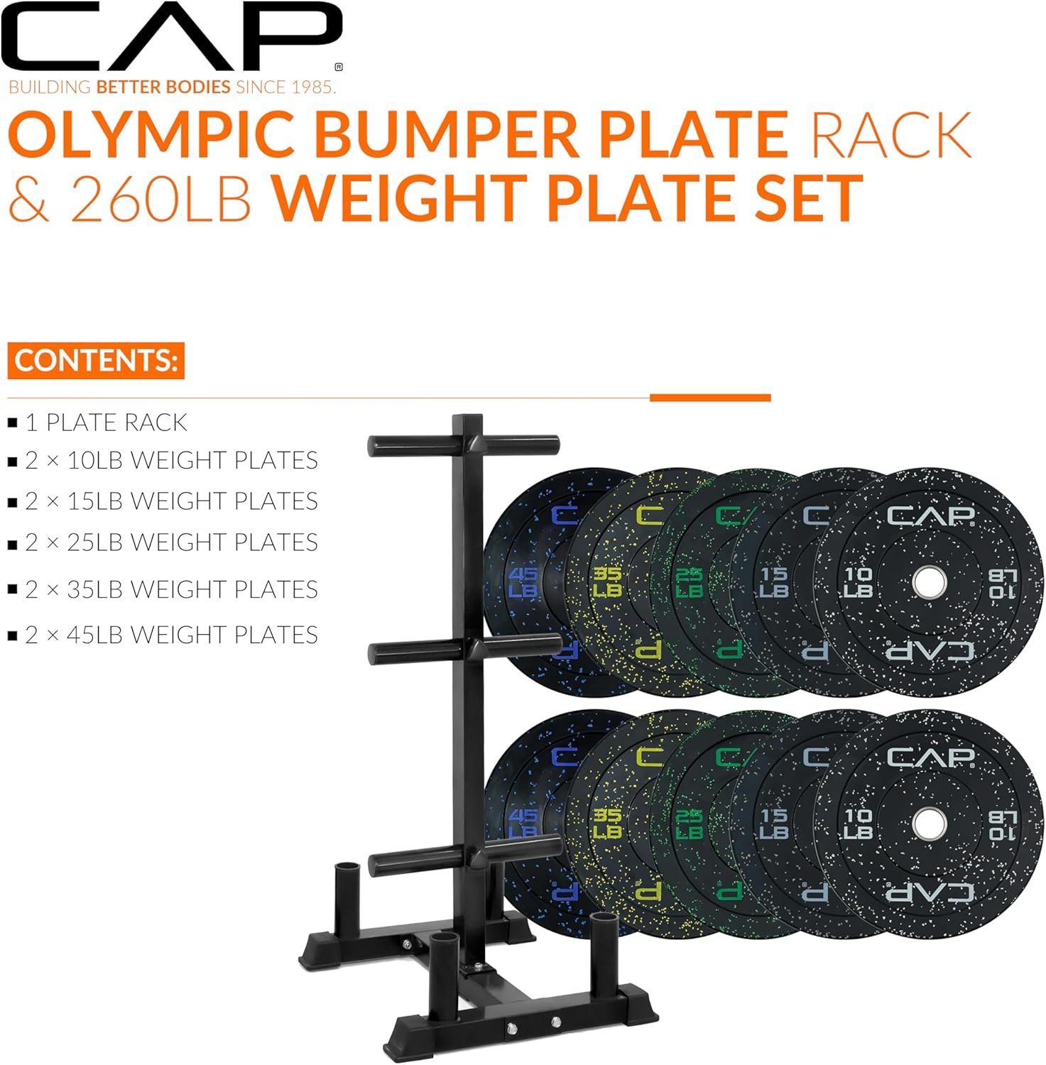 CAP 2-inch Olympic Bumper Plate Weight Set | 100-370 lbs | Multiple Colors | Storage Rack Optional - Image 5