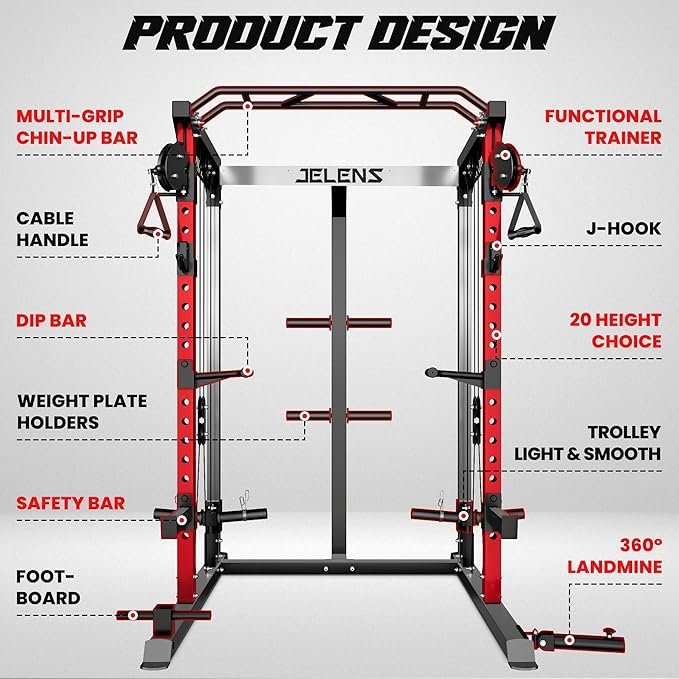 C21 Power Cage, 2000LBS Multi-Function Power Rack with Independent Dual Pulley System, All-in-One Squat Rack for Cable Crossover, Home Gym Workout Machine with More Training Attachments - Image 4