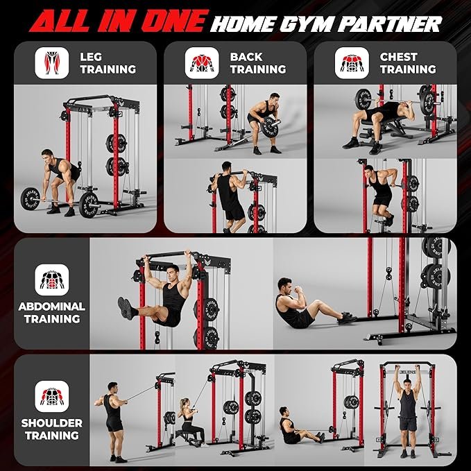 C21 Power Cage, 2000LBS Multi-Function Power Rack with Independent Dual Pulley System, All-in-One Squat Rack for Cable Crossover, Home Gym Workout Machine with More Training Attachments - Image 5