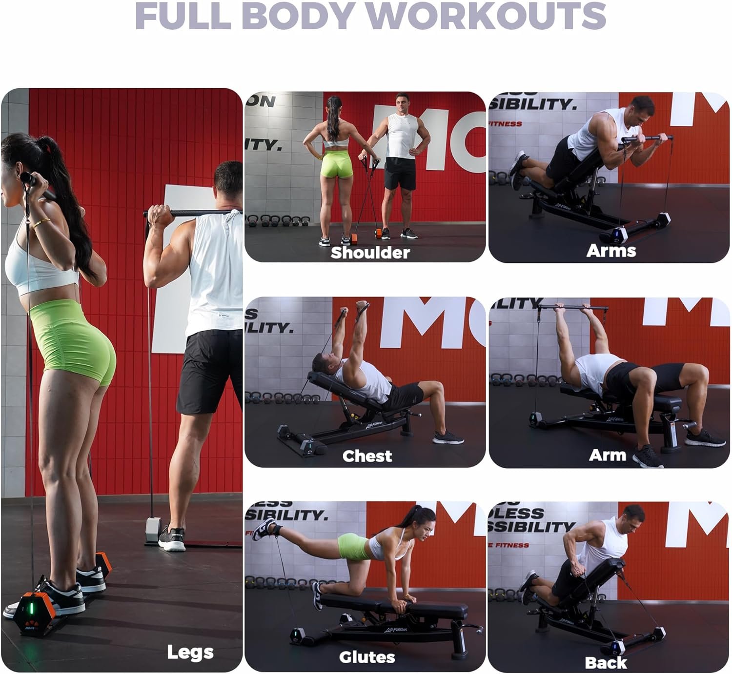 Portable Home Gym, Multifunctional Cable Fitness Machine, Resistance Adjustable Functional Trainer, App & Bluetooth Connection, Full Body Workouts, Fitness Anywhere, Gray - Image 4