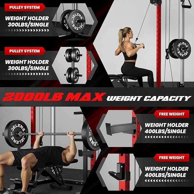 C21 Power Cage, 2000LBS Multi-Function Power Rack with Independent Dual Pulley System, All-in-One Squat Rack for Cable Crossover, Home Gym Workout Machine with More Training Attachments - Image 2