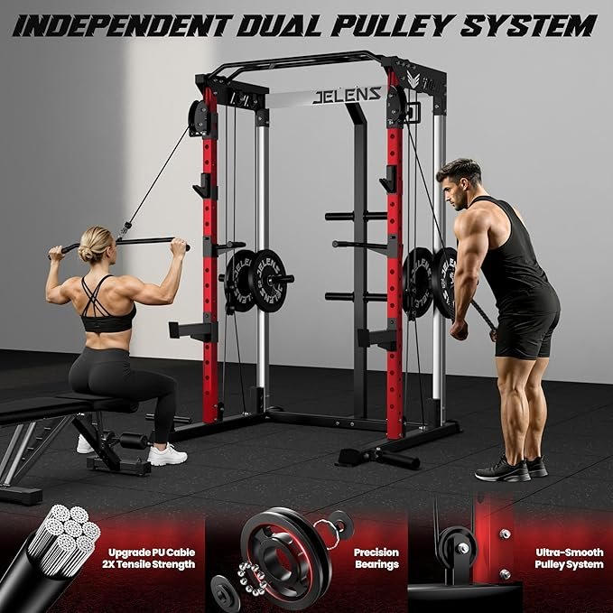 C21 Power Cage, 2000LBS Multi-Function Power Rack with Independent Dual Pulley System, All-in-One Squat Rack for Cable Crossover, Home Gym Workout Machine with More Training Attachments - Image 3